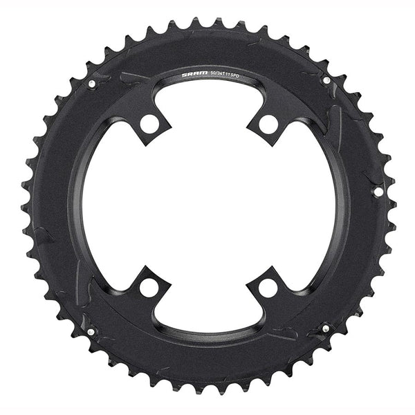 SRAM Road 110mm Asymmetrical Chainring Teeth: 50 Speed: 11 BCD: 110 Bolts: 4 Outer Aluminum Black