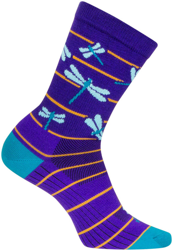 SockGuy Dragonflies Crew Socks - 6" Purple/Blue/Orange Small/Medium
