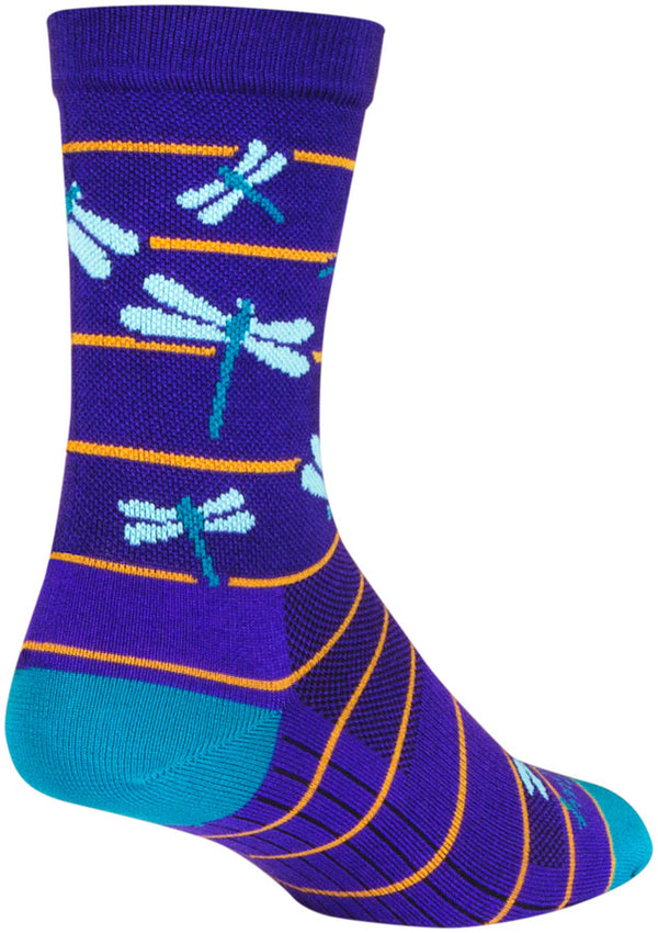 SockGuy Dragonflies Crew Socks - 6" Purple/Blue/Orange Small/Medium
